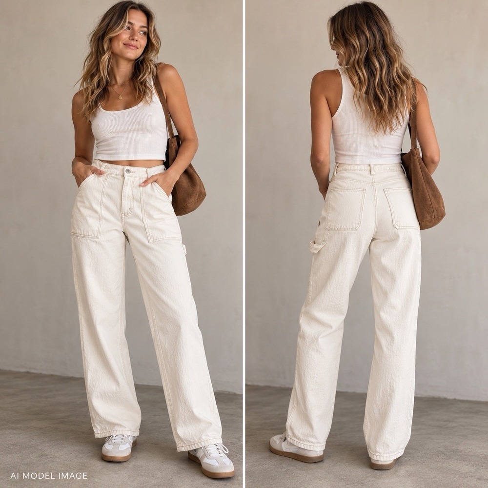 Abercrombie & Fitch 90s Straight Carpenter Jeans Womens 29 8S Cream Curve Love